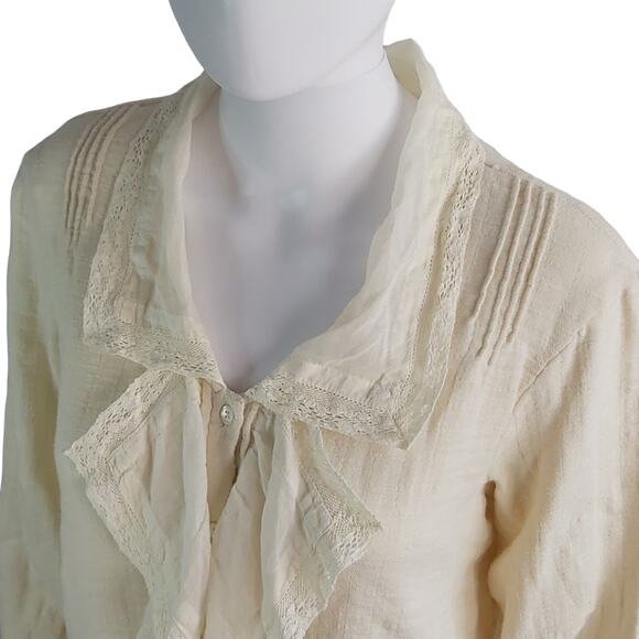 Hopeless Romantic Victoria Trading Co. Cotton Gauze Ruffle Blouse Size Medium - Picture 5 of 12
